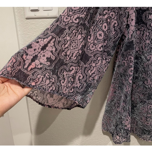 SHOW ME YOUR MUMU Grey Purple Bell Sleeves Velvet Mini Boho Dress - Picture 3 of 5